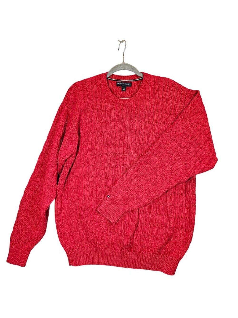 Tommy Hilfiger Golf Red Cable Knit Sweater Men L Cotton cable knit office Office